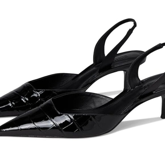 Like new Schutz Paola Mid Slingback in Black crocodile kitten shiny leather heel - Picture 2 of 10
